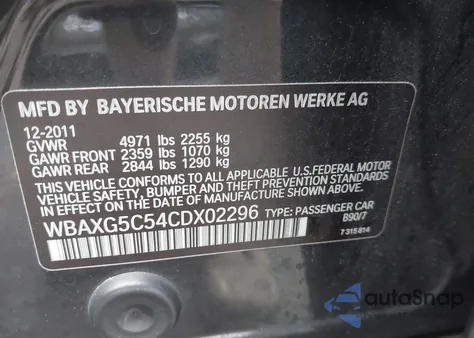 2012 BMW 528 I from USA, damaged, VIN WBAXG5C54CDX02296